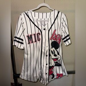 Disney Mickey Mouse Black and White Striped Shirt